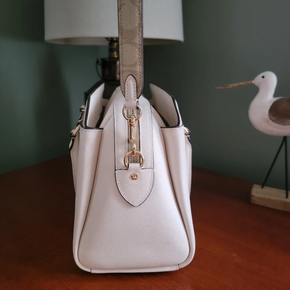 Coach CH290 Darcie Carryall White Cream Crossgrain Leather Satchel Bag